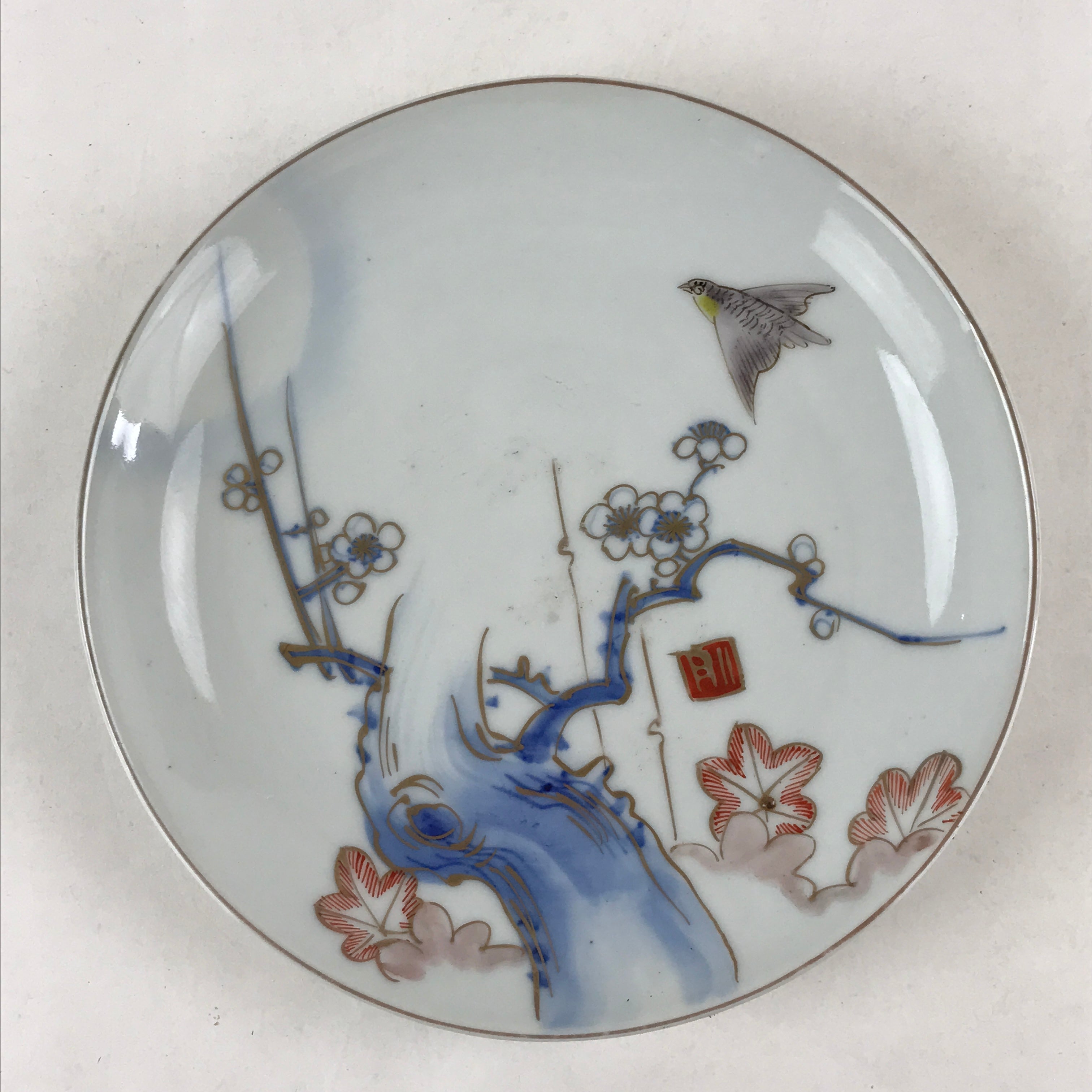 Antique Japanese Koimari Imari Plate Plum Blossom Nightingale Kozara Gold PY353