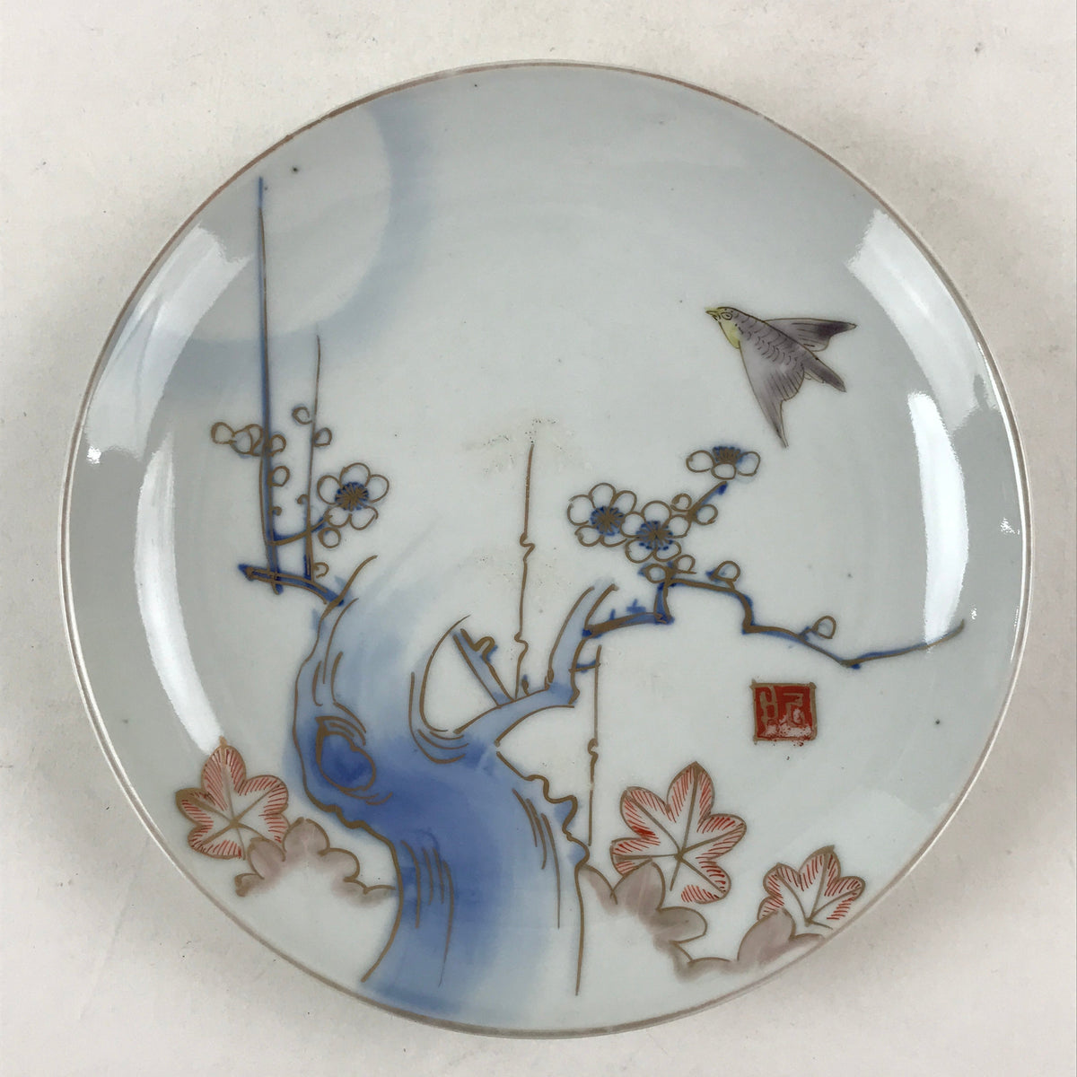 Antique Japanese Koimari Imari Plate Plum Blossom Nightingale Kozara Gold PY357