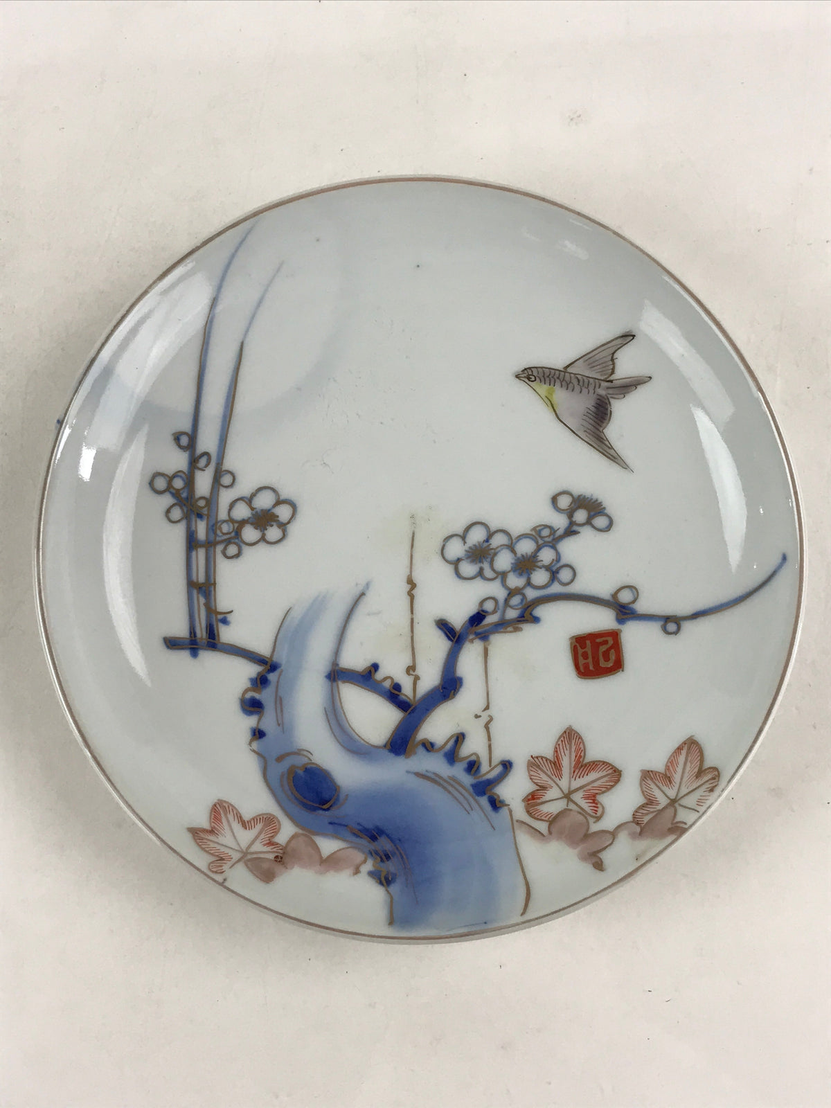 Antique Japanese Koimari Imari Plate Plum Blossom Nightingale Kozara Gold PY358