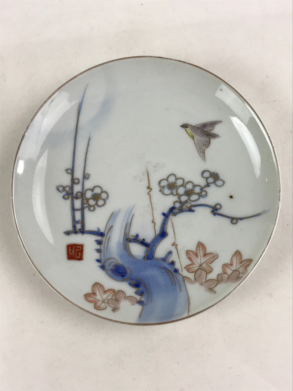 Antique Japanese Koimari Imari Plate Plum Blossom Nightingale Kozara Gold PY360