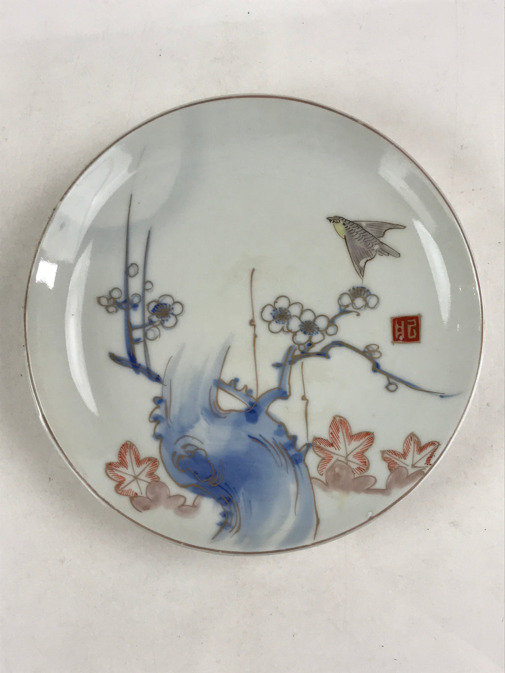 Antique Japanese Koimari Imari Plate Plum Blossom Nightingale Kozara Gold PY361