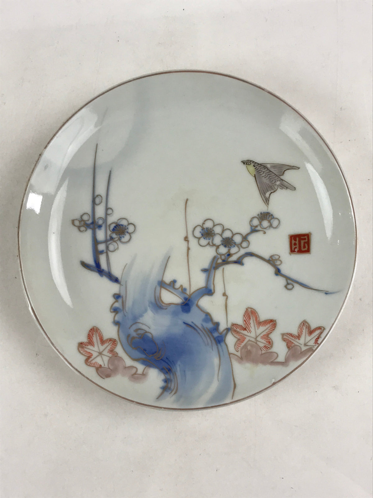 Antique Japanese Koimari Imari Plate Plum Blossom Nightingale Kozara Gold PY361