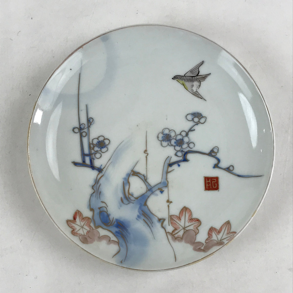 Antique Japanese Koimari Imari Plate Plum Blossom Nightingale Kozara Gold PY362