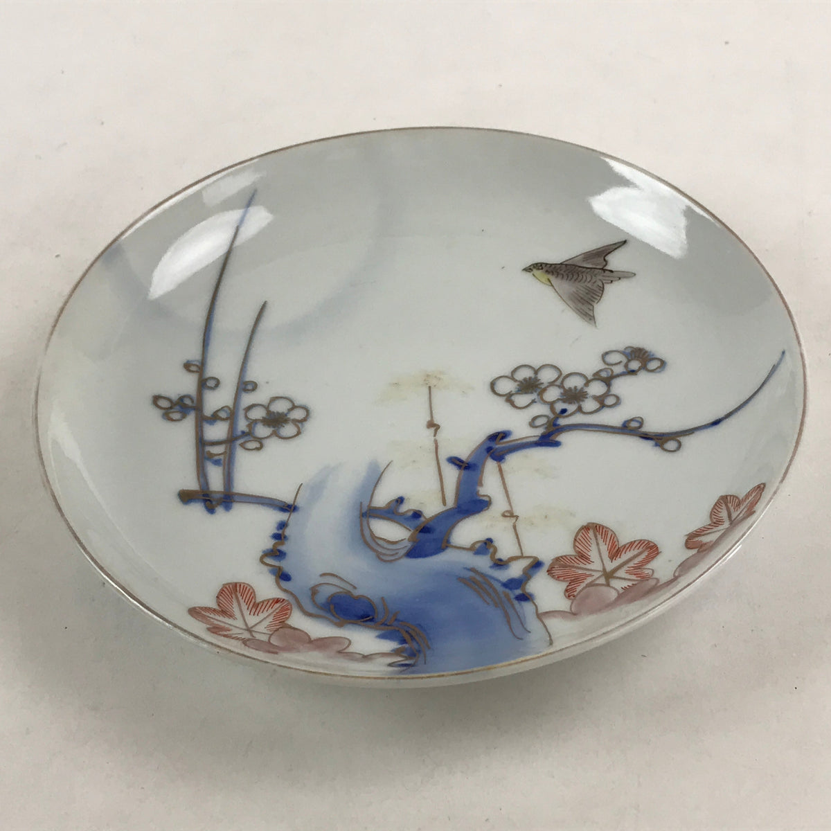 Antique Japanese Koimari Imari Plate Plum Blossom Nightingale Kozara Gold PY363