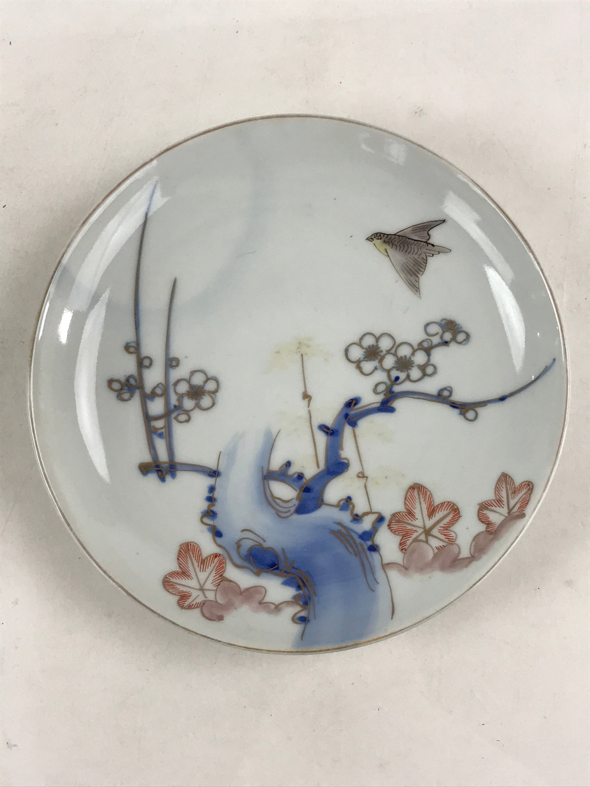 Antique Japanese Koimari Imari Plate Plum Blossom Nightingale Kozara Gold PY363