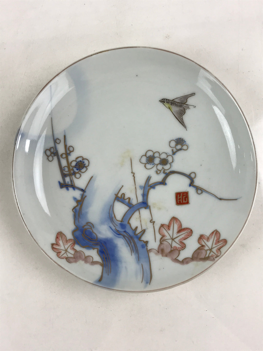 Antique Japanese Koimari Imari Plate Plum Blossom Nightingale Kozara Gold PY364