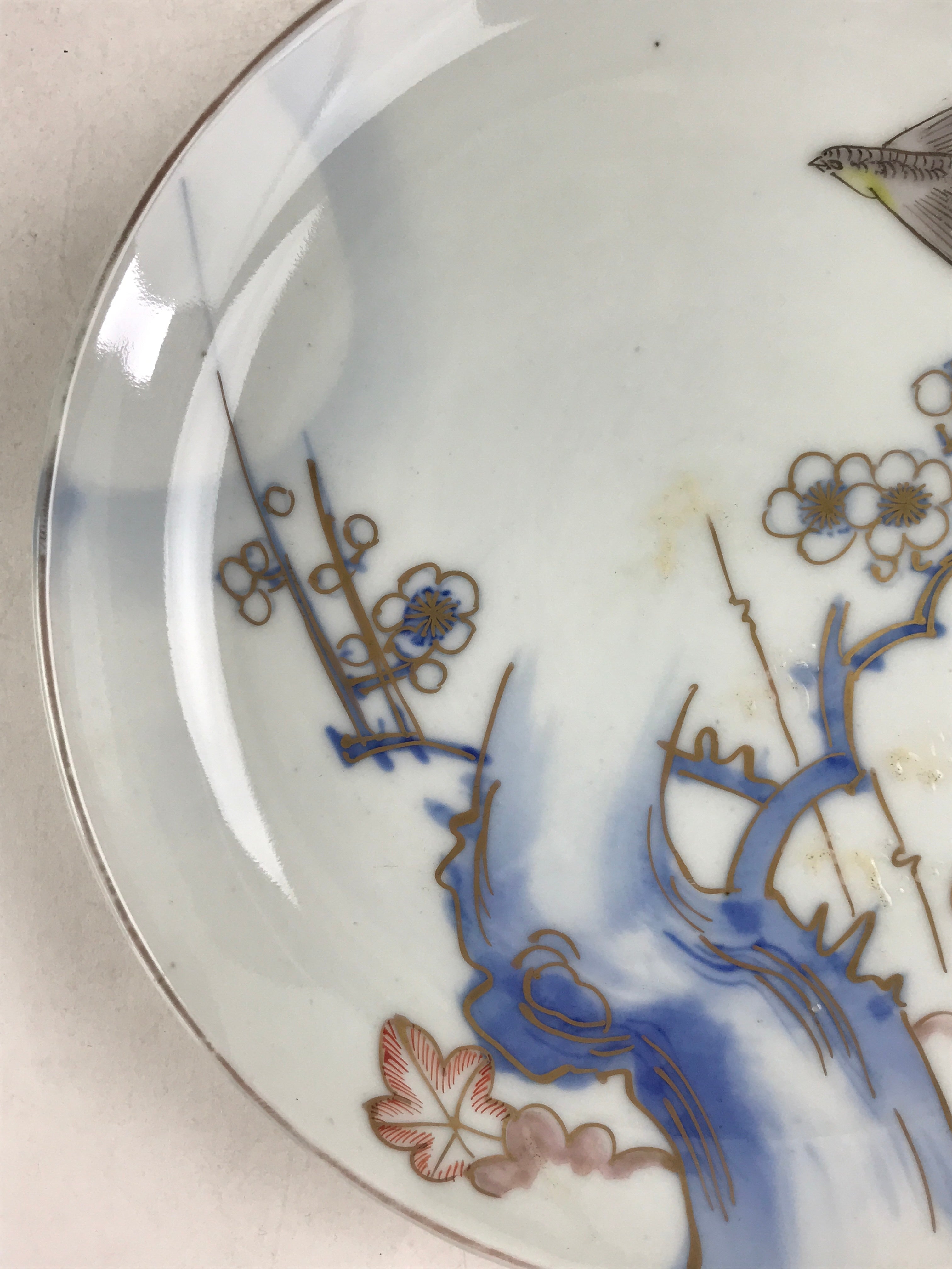 Antique Japanese Koimari Imari Plate Plum Blossom Nightingale Kozara Gold PY364