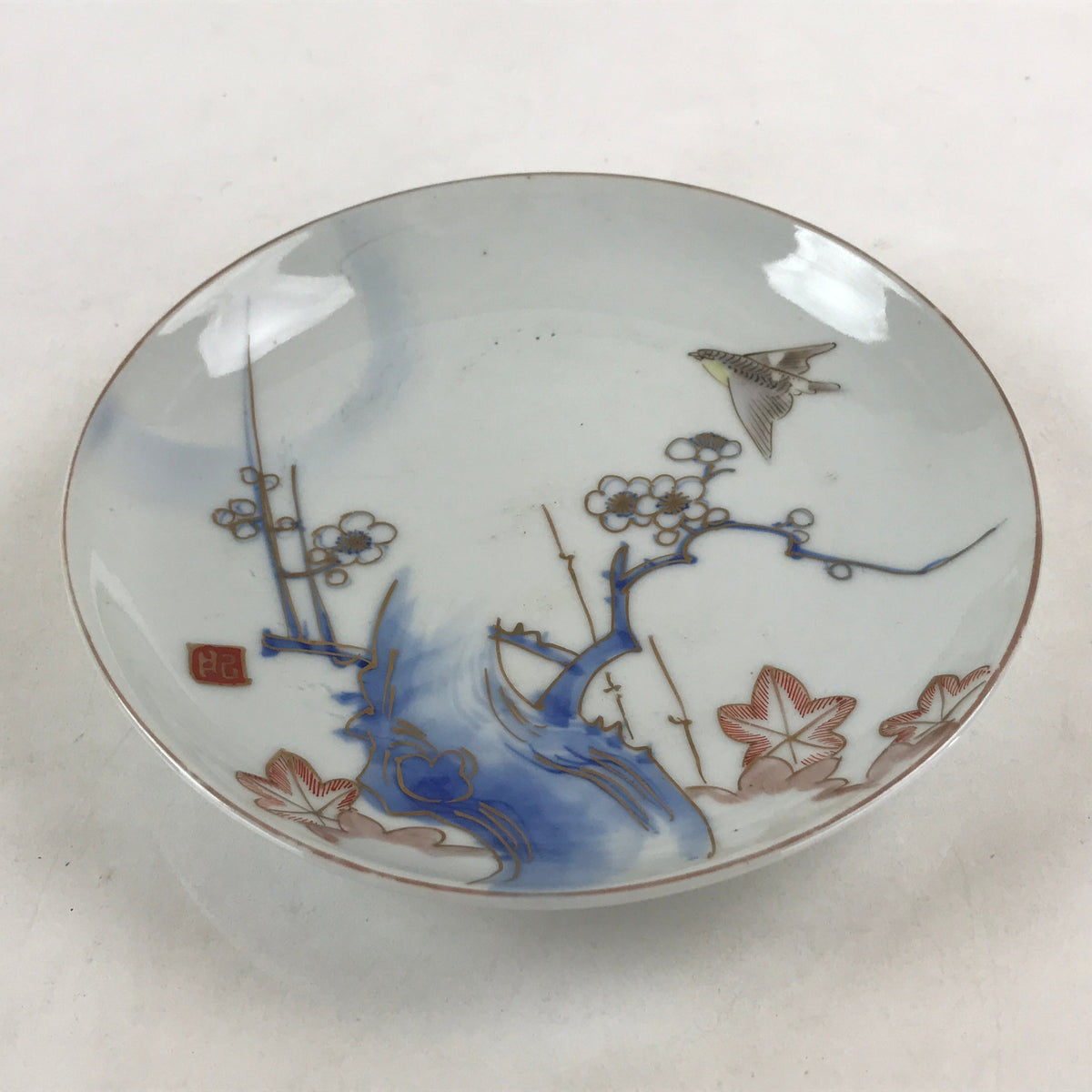 Antique Japanese Koimari Imari Plate Plum Blossom Nightingale Kozara Gold PY367