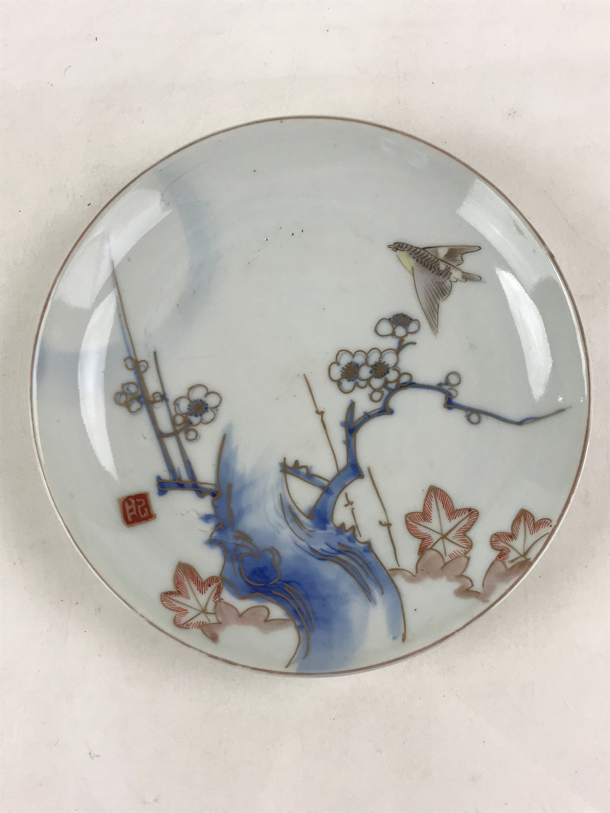 Antique Japanese Koimari Imari Plate Plum Blossom Nightingale Kozara Gold PY367