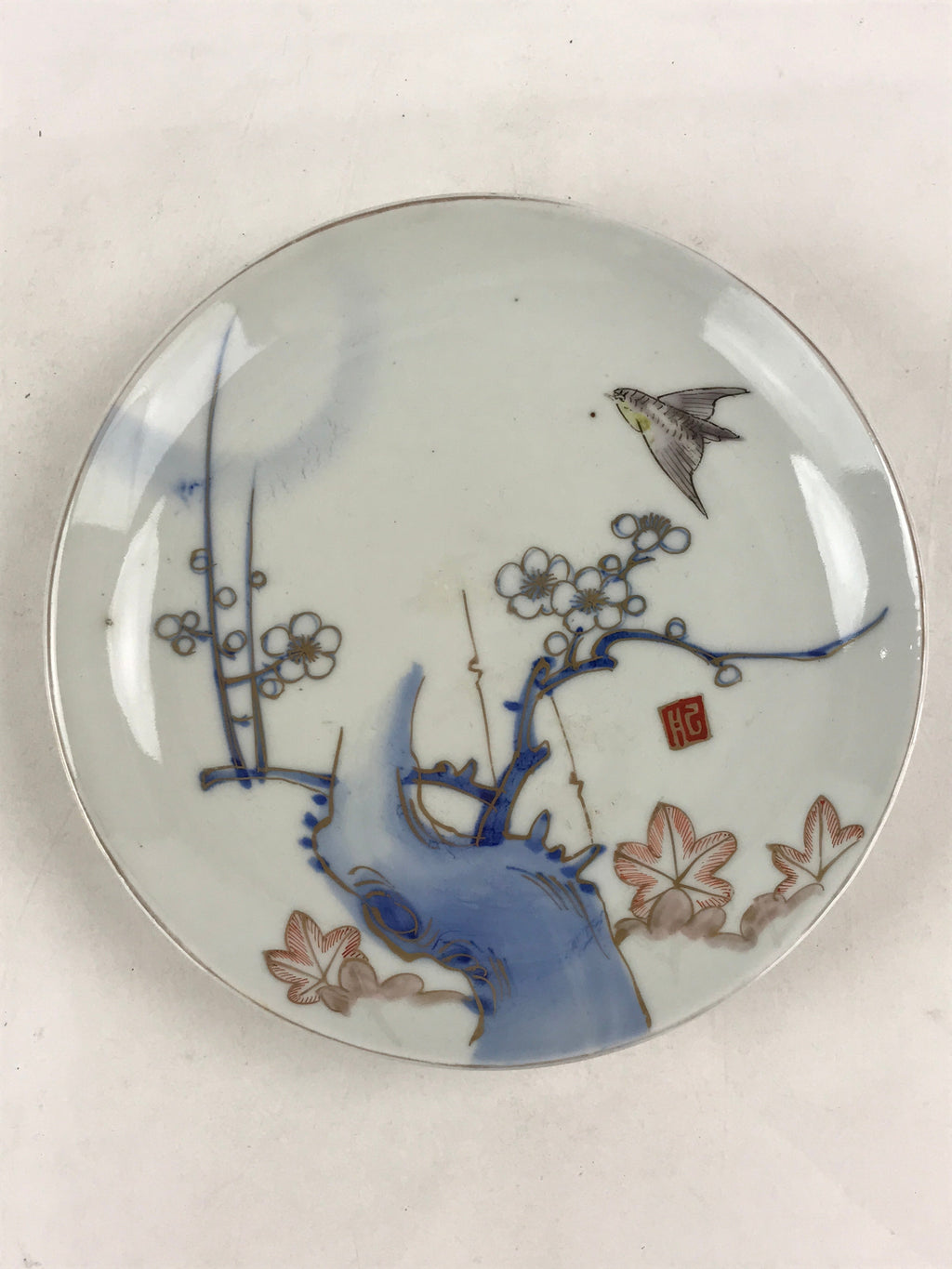 Antique Japanese Koimari Imari Plate Plum Blossom Nightingale Kozara Gold PY368