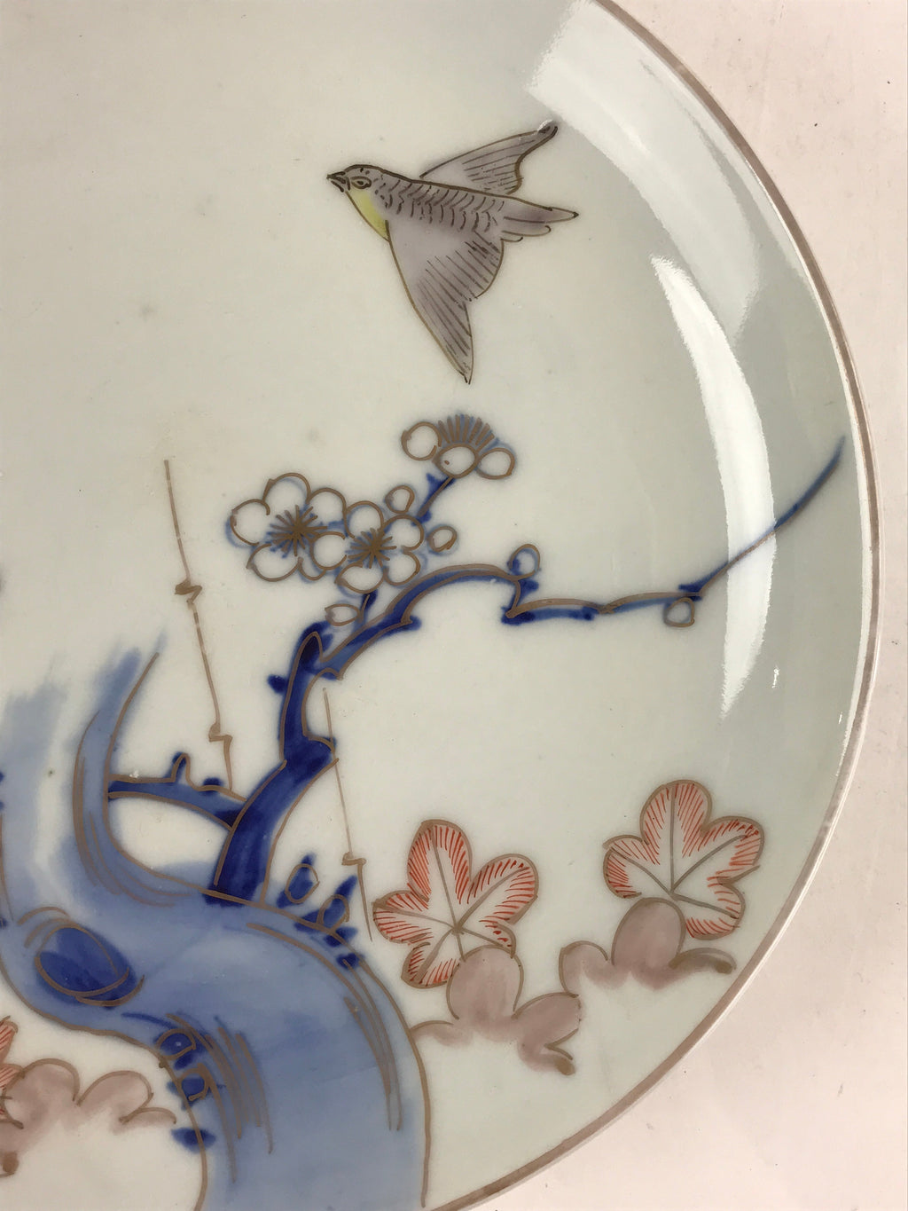 Antique Japanese Koimari Imari Plate Plum Blossom Nightingale Kozara Gold PY369