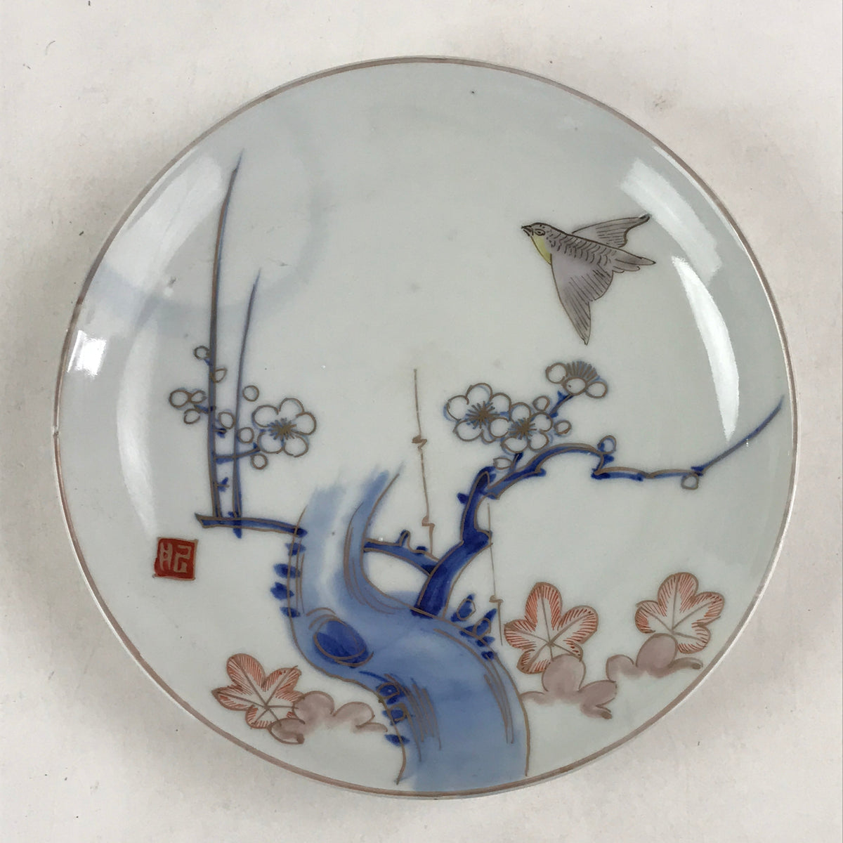 Antique Japanese Koimari Imari Plate Plum Blossom Nightingale Kozara Gold PY369