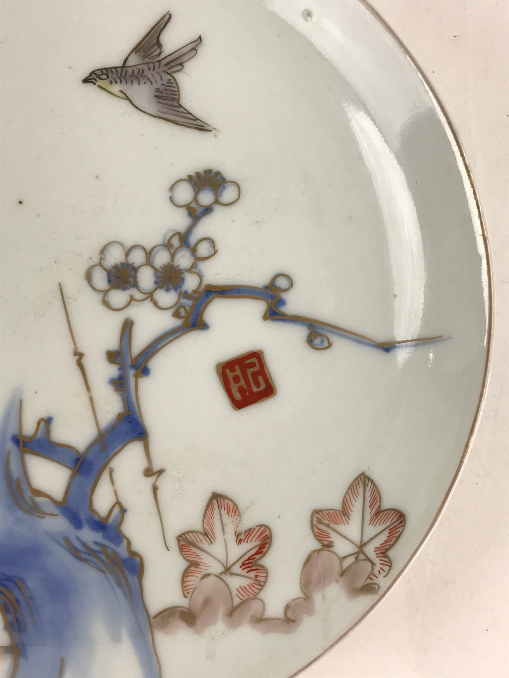 Antique Japanese Koimari Imari Plate Plum Blossom Nightingale Kozara Gold PY370