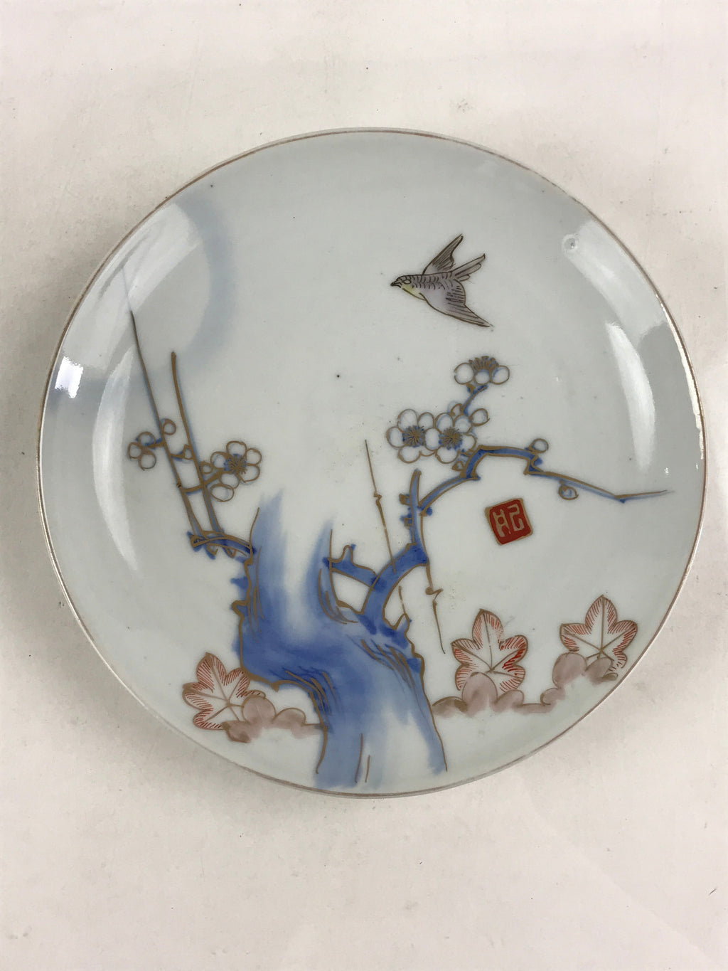 Antique Japanese Koimari Imari Plate Plum Blossom Nightingale Kozara Gold PY370