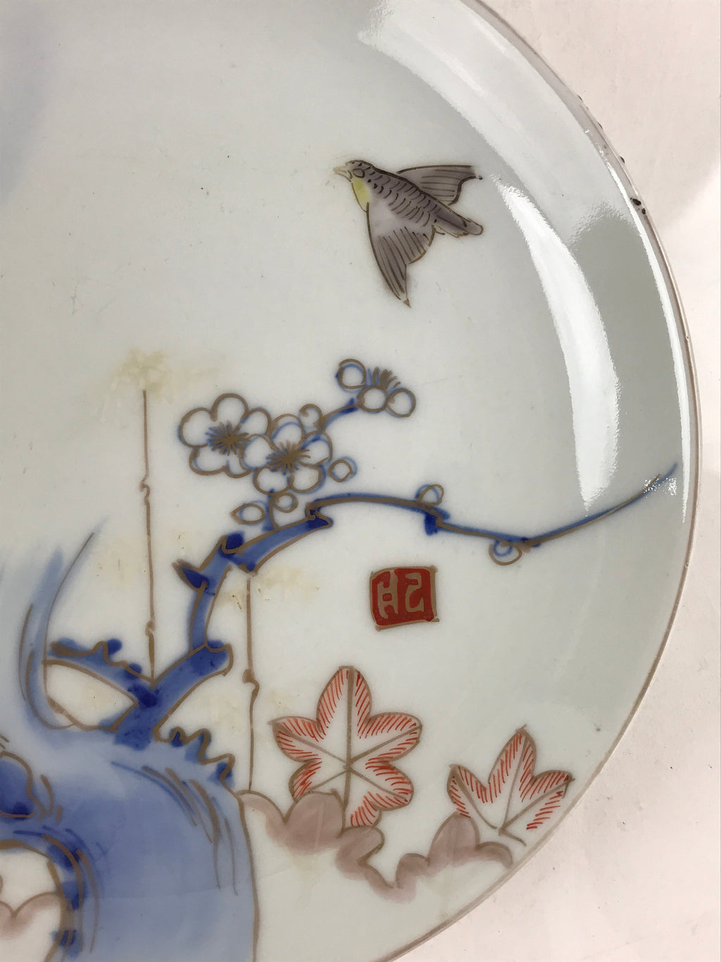Antique Japanese Koimari Imari Plate Plum Blossom Nightingale Kozara Gold PY371