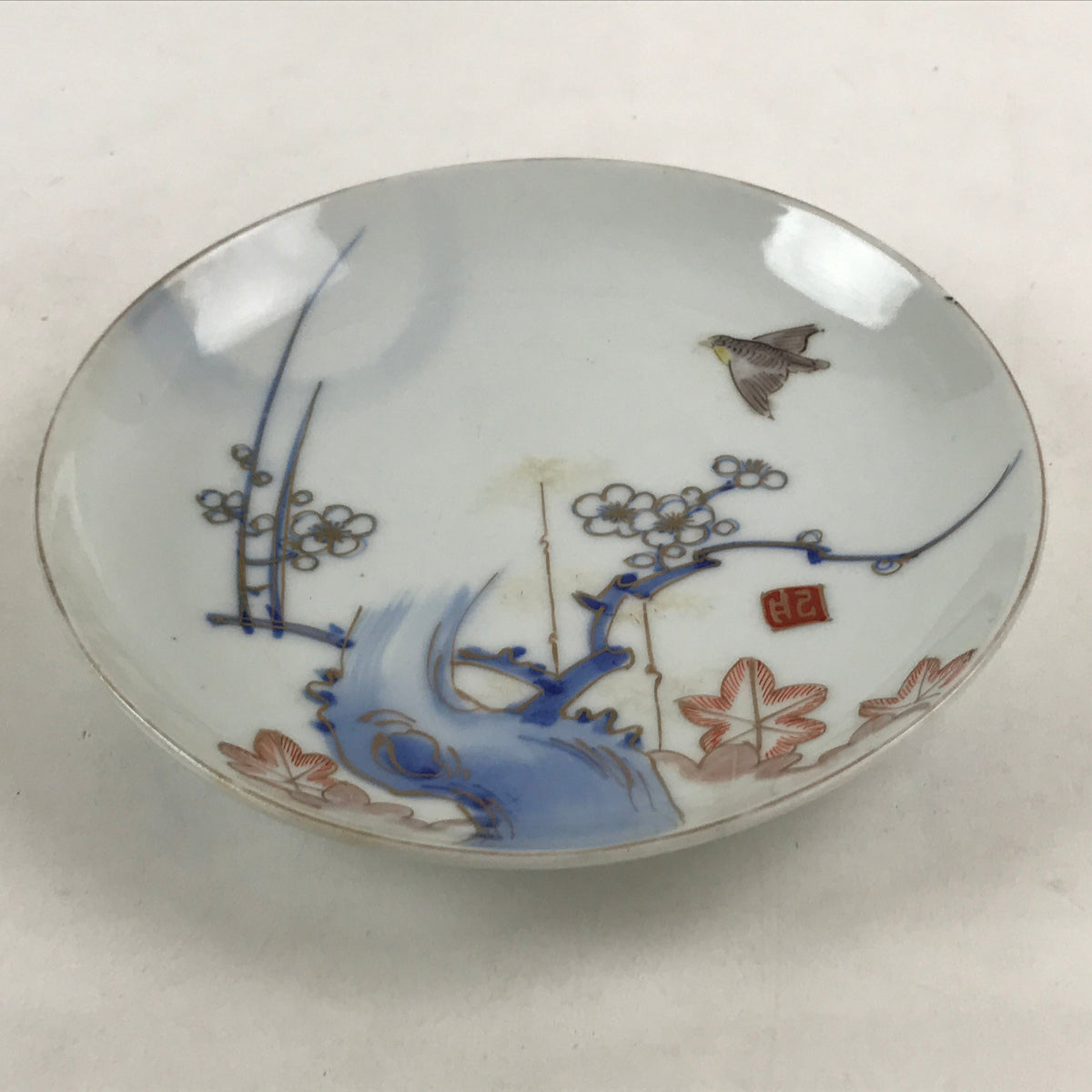 Antique Japanese Koimari Imari Plate Plum Blossom Nightingale Kozara Gold PY371