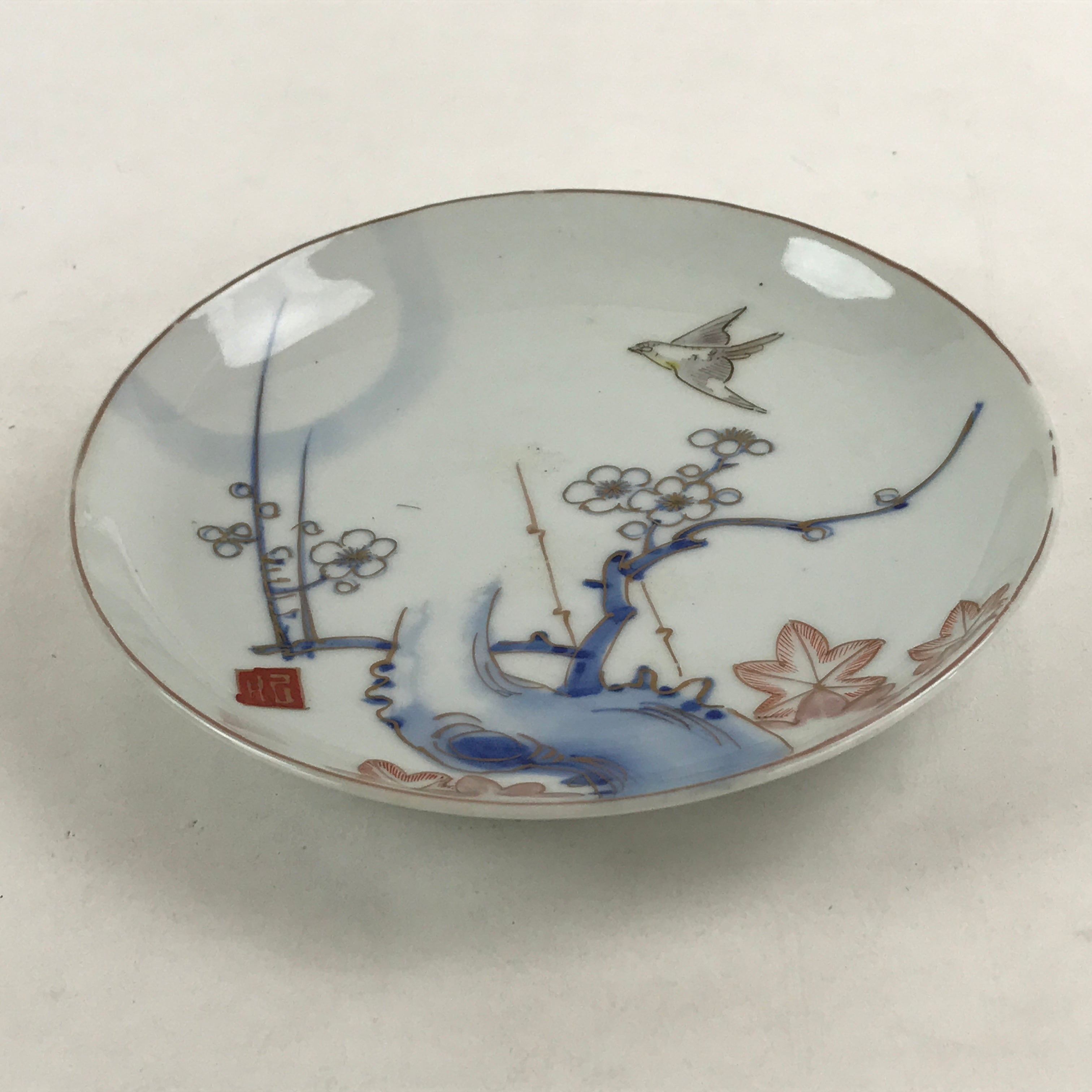 Antique Japanese Koimari Imari Plate Plum Blossom Nightingale Kozara Gold PY372