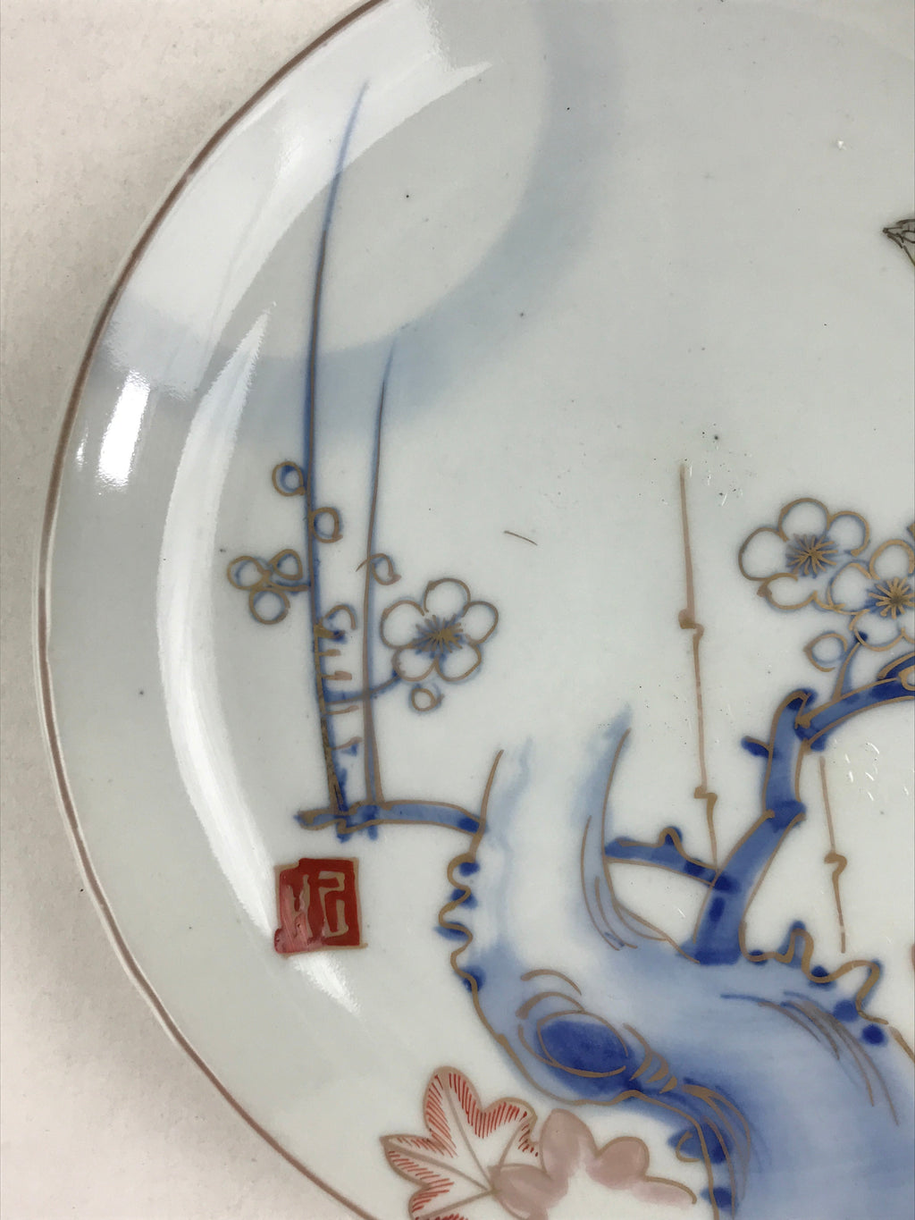 Antique Japanese Koimari Imari Plate Plum Blossom Nightingale Kozara Gold PY372