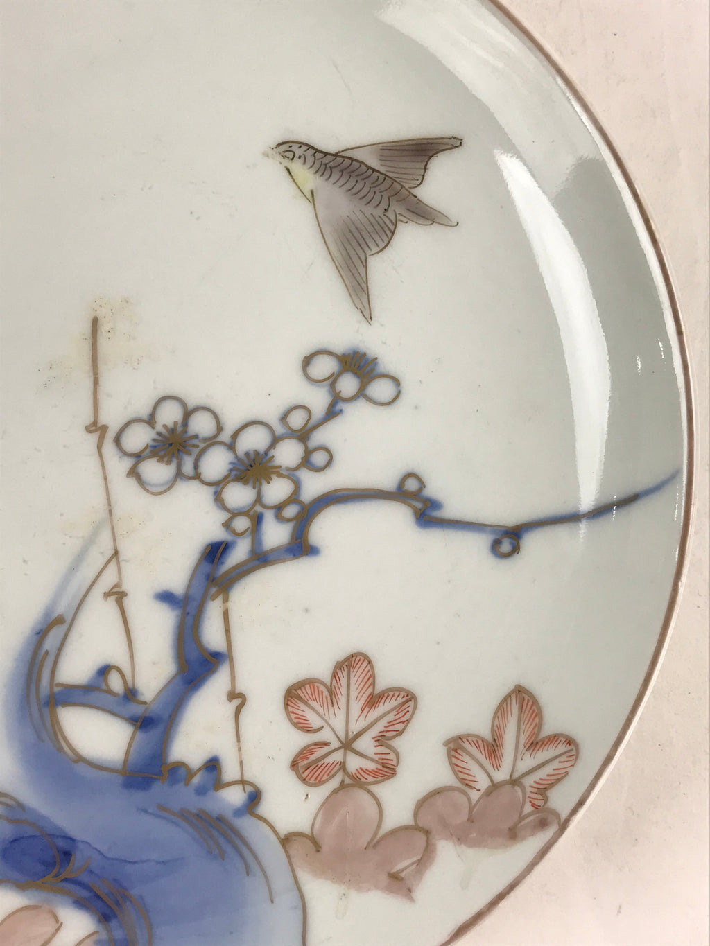 Antique Japanese Koimari Imari Plate Plum Blossom Nightingale Kozara Gold PY373