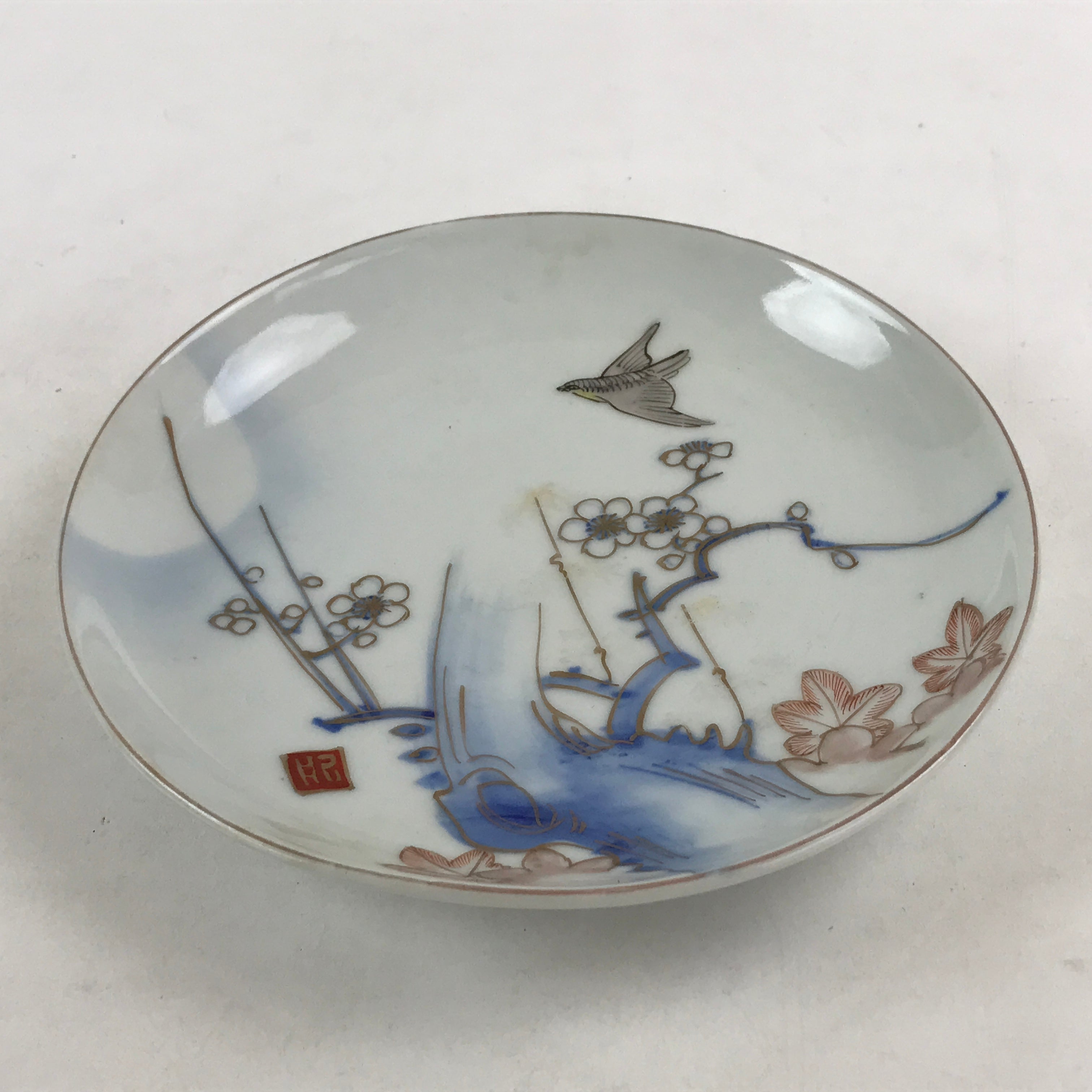 Antique Japanese Koimari Imari Plate Plum Blossom Nightingale Kozara Gold PY376