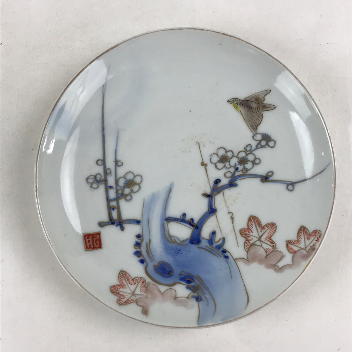Antique Japanese Koimari Imari Plate Plum Blossom Nightingale Kozara Gold PY377
