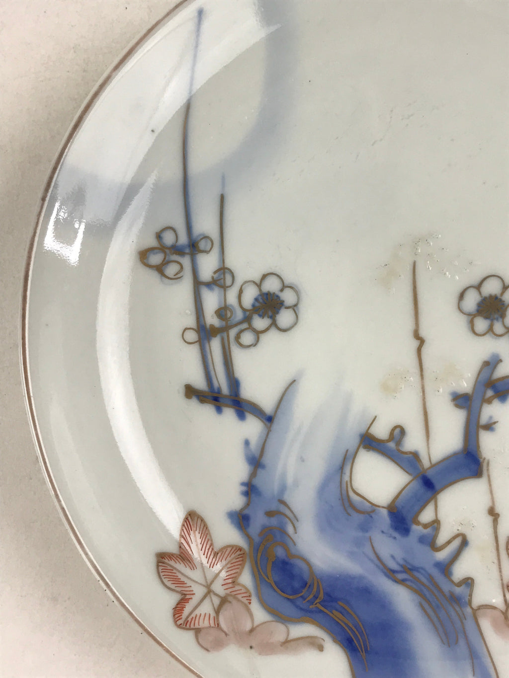 Antique Japanese Koimari Imari Plate Plum Blossom Nightingale Kozara Gold PY379