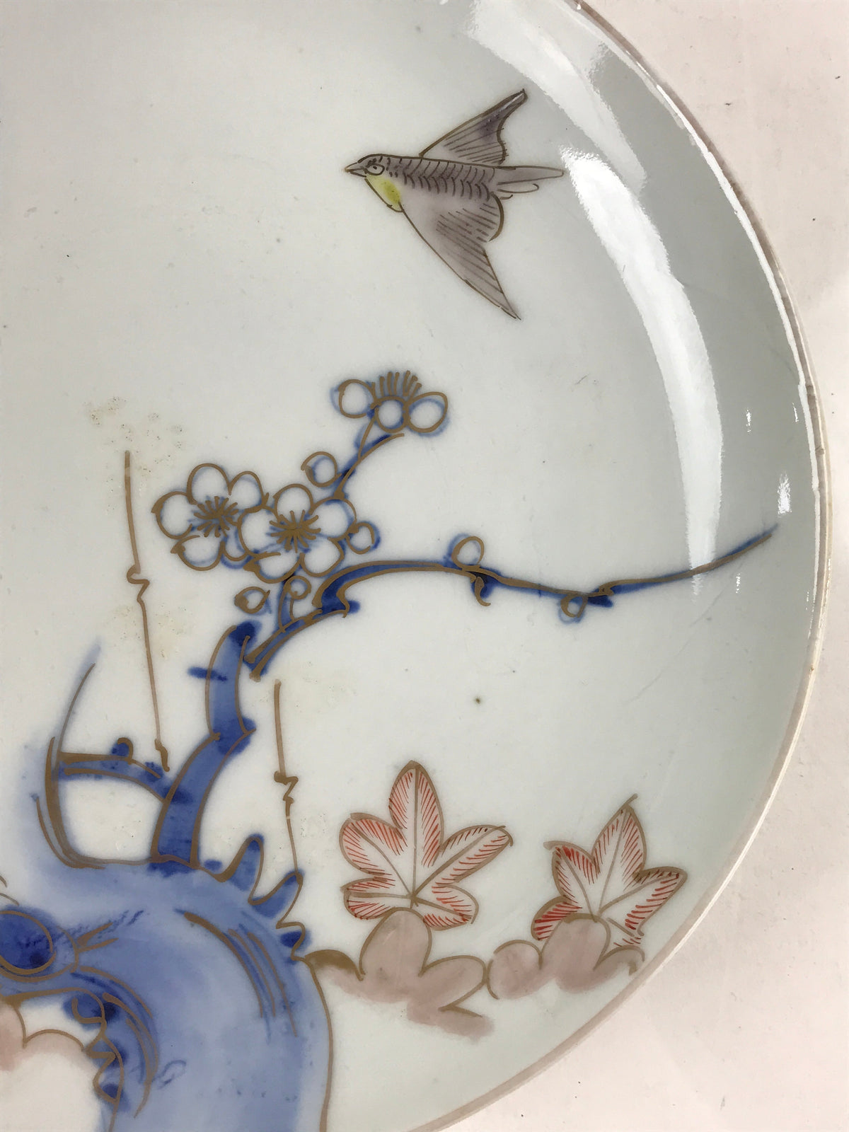 Antique Japanese Koimari Imari Plate Plum Blossom Nightingale Kozara Gold PY380
