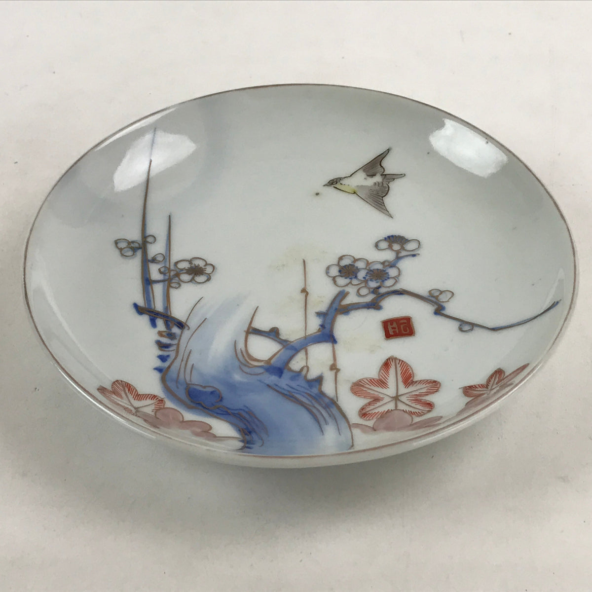 Antique Japanese Koimari Imari Plate Plum Blossom Nightingale Kozara Gold PY381