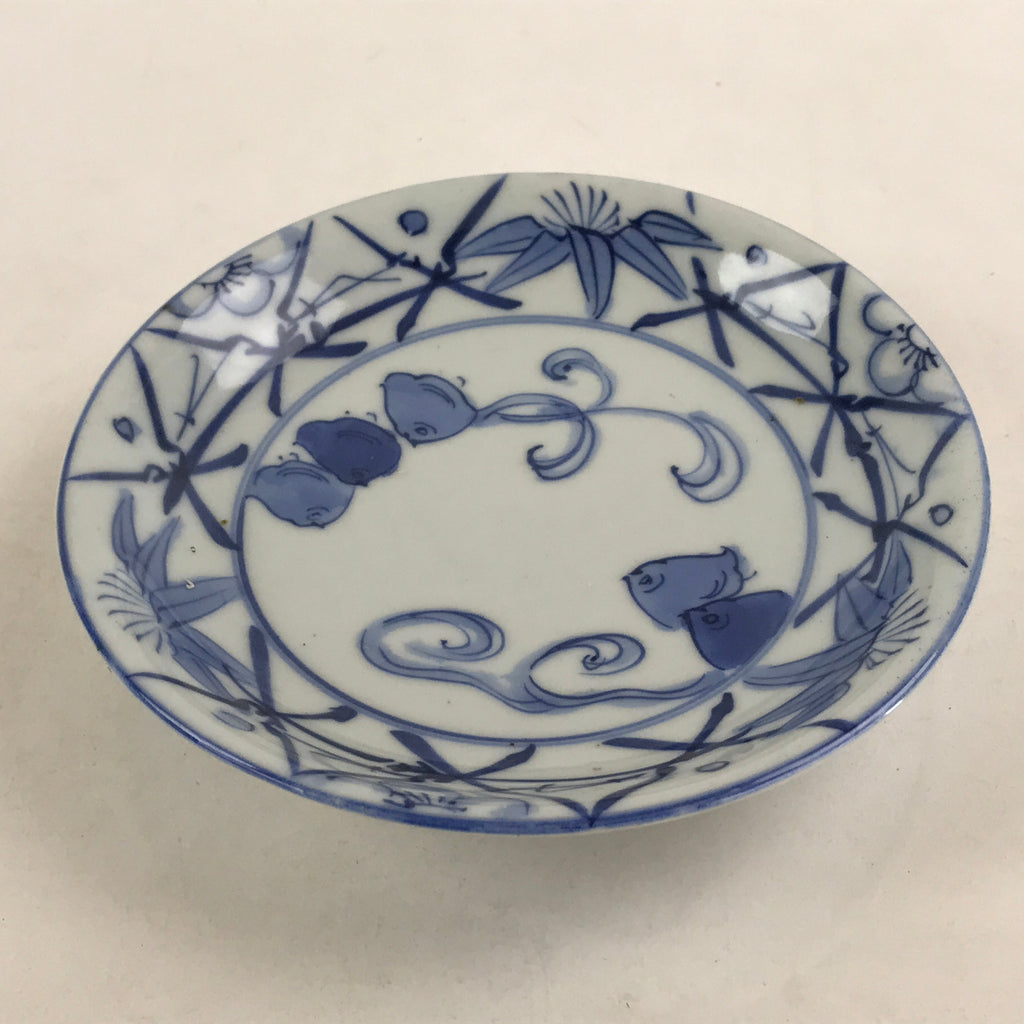 Antique Japanese Koimari Porcelain Plate Blue Sometsuke Flower Bird Kozara PY347