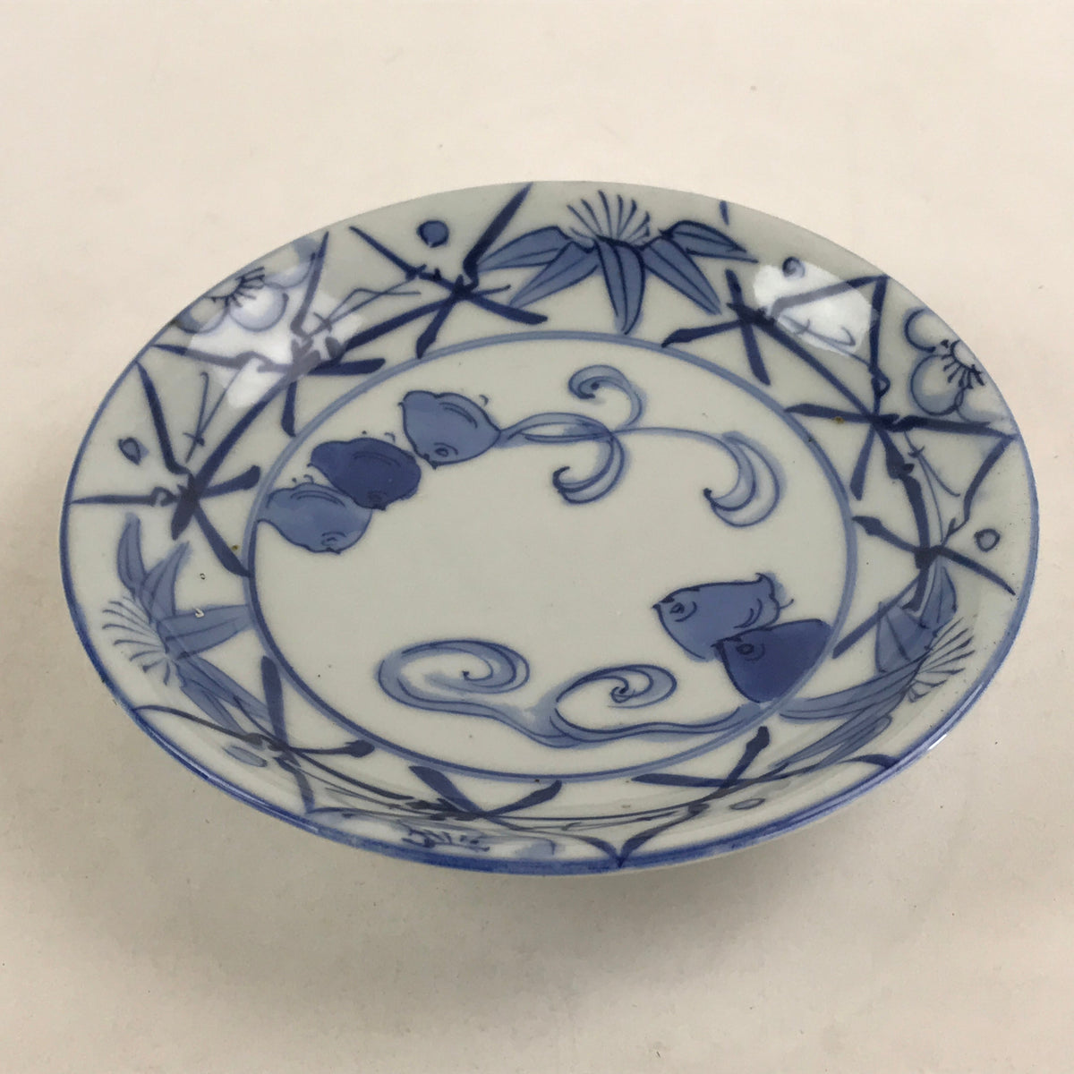 Antique Japanese Koimari Porcelain Plate Blue Sometsuke Flower Bird Kozara PY347