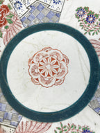 Antique Japanese Kutani Koimari Porcelain Round Plate Peony Red Blue Green PY818