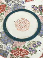 Antique Japanese Kutani Koimari Porcelain Round Plate Peony Red Blue Green PY819