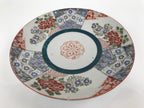 Antique Japanese Kutani Koimari Porcelain Round Plate Peony Red Blue Green PY820