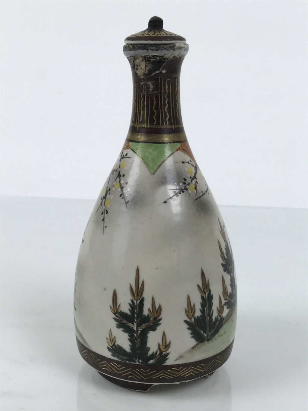 Antique Japanese Kutani Porcelain Lidded Sake Bottle Tokkuri Ebisu Daikoku TS896