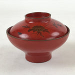 Antique Japanese Lacquer Lidded Bowl Wood Nimonowan Makie Chrysanthemum Red LB80