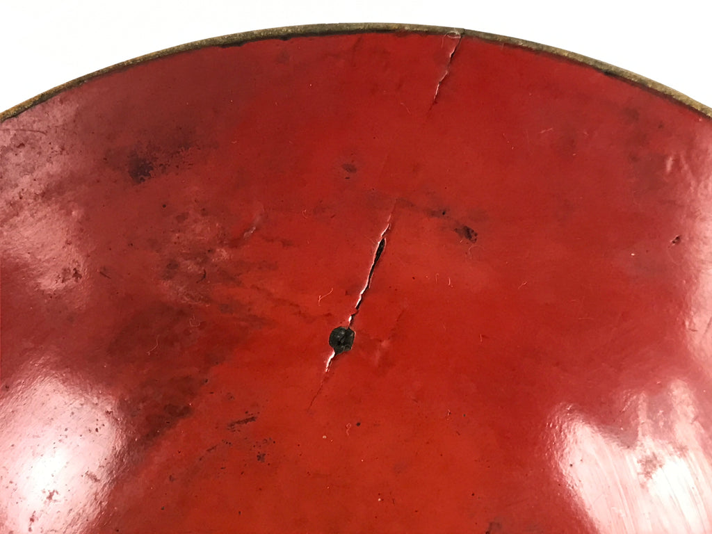 Antique Japanese Lacquer Lidded Bowl Wood Nimonowan Makie Chrysanthemum Red LB81