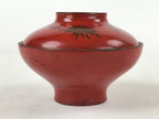 Antique Japanese Lacquer Lidded Bowl Wood Nimonowan Makie Chrysanthemum Red LB81