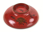 Antique Japanese Lacquer Lidded Bowl Wood Nimonowan Makie Chrysanthemum Red LB81
