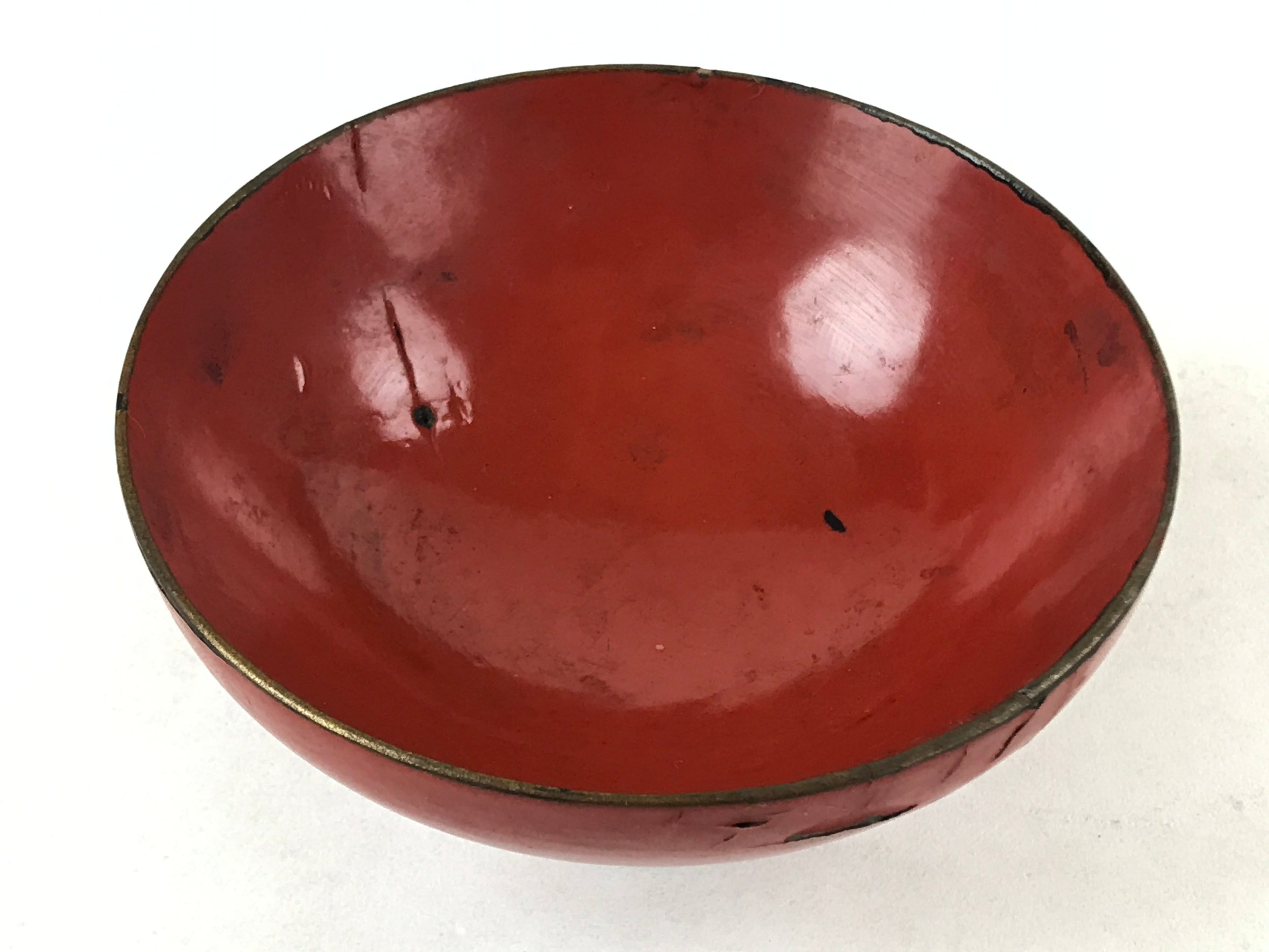 Antique Japanese Lacquer Lidded Bowl Wood Nimonowan Makie Chrysanthemum Red LB81
