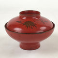 Antique Japanese Lacquer Lidded Bowl Wood Nimonowan Makie Chrysanthemum Red LB81