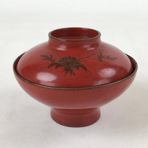 Antique Japanese Lacquer Lidded Bowl Wood Nimonowan Makie Chrysanthemum Red LB82