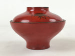 Antique Japanese Lacquer Lidded Bowl Wood Nimonowan Makie Chrysanthemum Red LB83