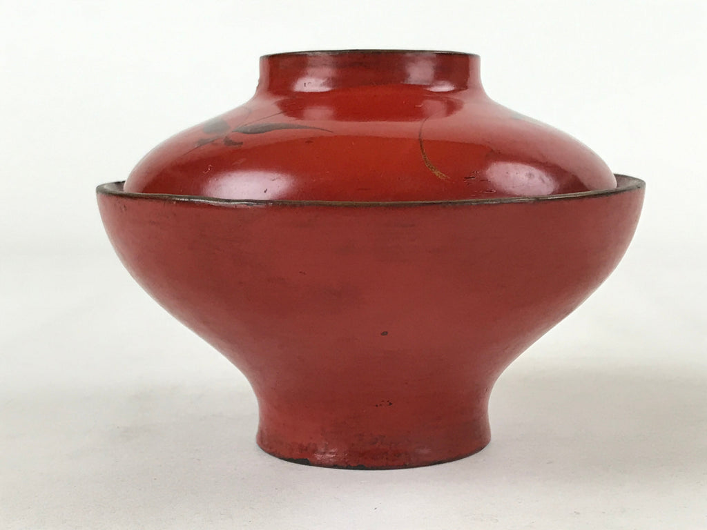 Antique Japanese Lacquer Lidded Bowl Wood Nimonowan Makie Chrysanthemum Red LB83