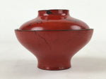 Antique Japanese Lacquer Lidded Bowl Wood Nimonowan Makie Chrysanthemum Red LB83