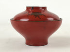 Antique Japanese Lacquer Lidded Bowl Wood Nimonowan Makie Chrysanthemum Red LB84