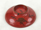 Antique Japanese Lacquer Lidded Bowl Wood Nimonowan Makie Chrysanthemum Red LB84