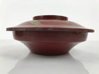 Antique Japanese Lacquer Wood Lidded Large Bowl Makie Gold Red Plum Crane L611