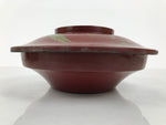Antique Japanese Lacquer Wood Lidded Large Bowl Makie Gold Red Plum Crane L611