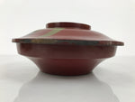 Antique Japanese Lacquer Wood Lidded Large Bowl Makie Gold Red Plum Crane L611