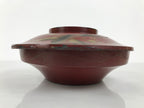 Antique Japanese Lacquer Wood Lidded Large Bowl Makie Gold Red Plum Crane L611
